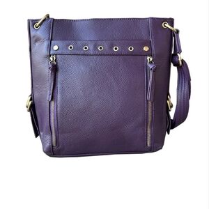 Concealed Carry Purple Women's Crossbody Tote Bag Cowhide Leather